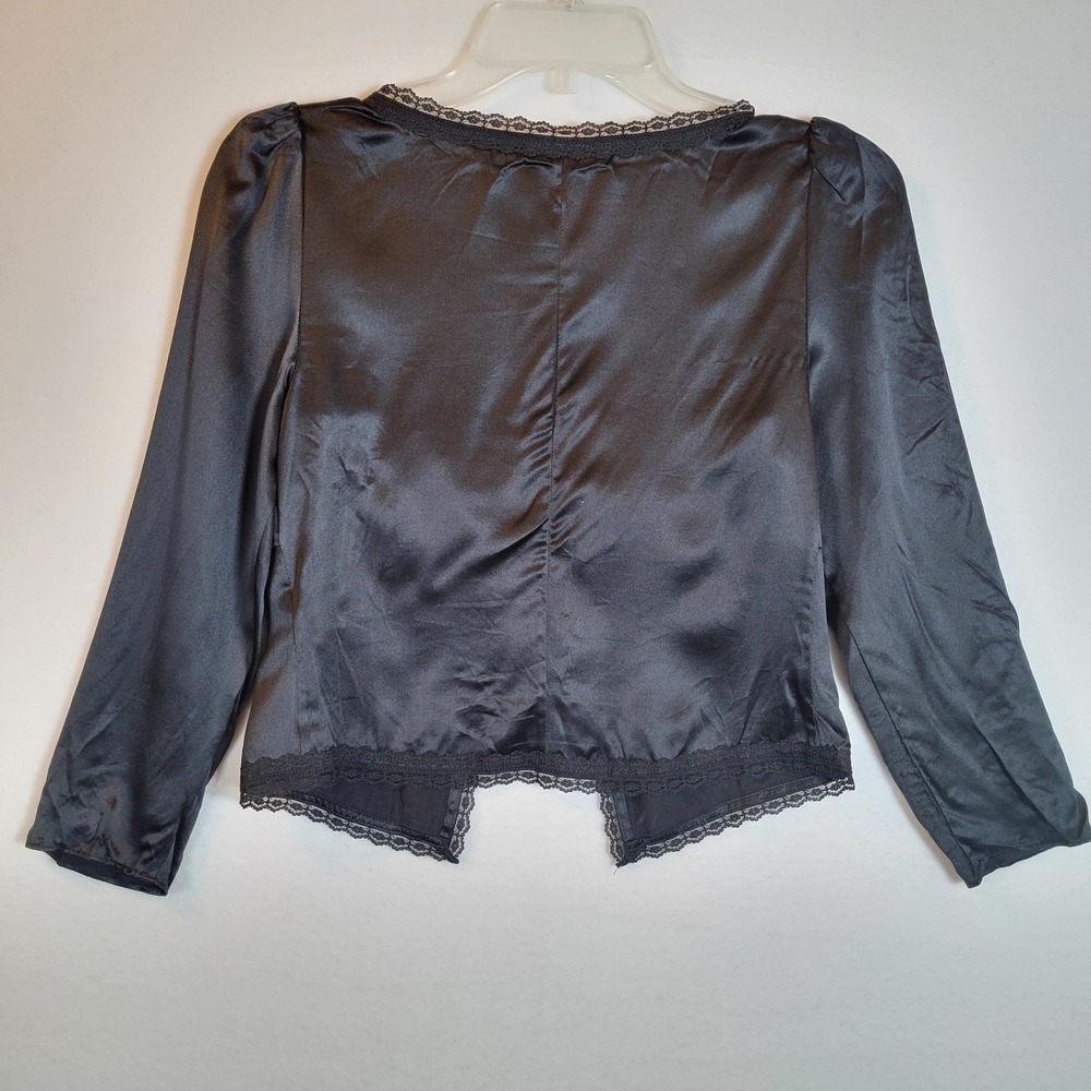 Reformation Women Lucinda Silk Lace Tie Front Blouse Top Size XSmall Black Witch - Picture 4 of 9